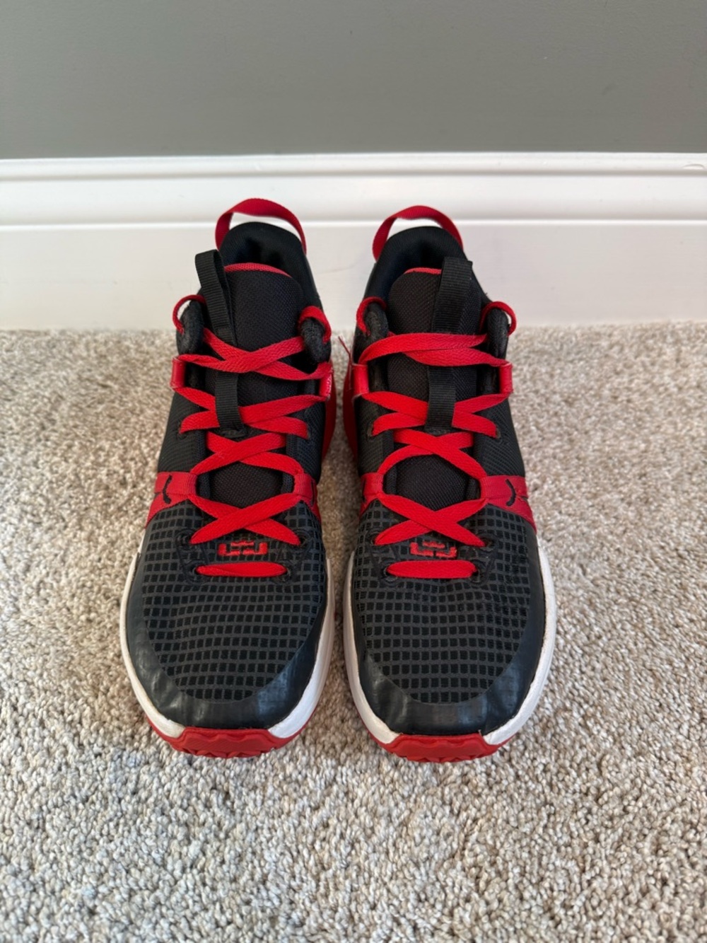 Youth Black and Red Basketball Sneakers with Cushioned Support